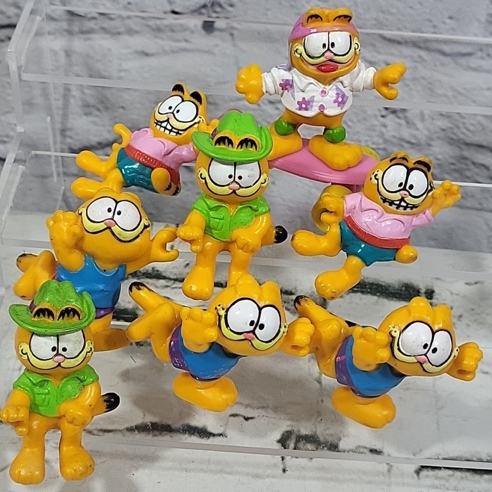 Vintage Garfield Figures‎ Jim Davis Cartoon Comic Cat Lot Of 8 W/ Duplicates